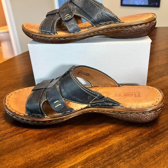 Women's Born Handcrafted Black Leather Open-Toe Slide Sandals Size 8.5 - Picture 3 of 8